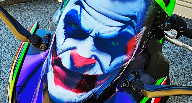 Custom Joker motorcycle wrap and graphics by Baboon Studios Melbourne