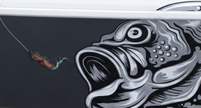 Boat wrap and graphics kit designed and installed by Baboon Studios Melbourne